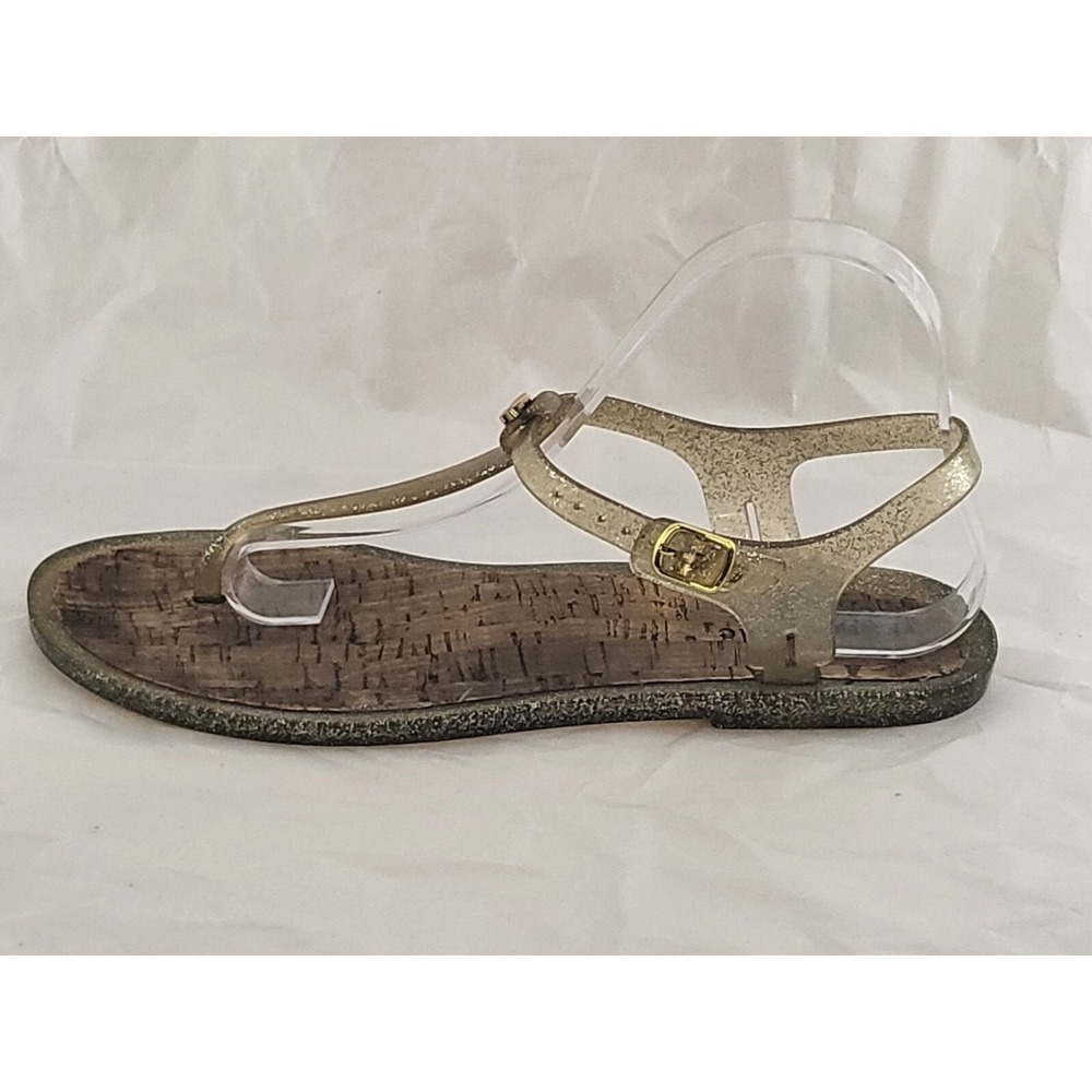 Kate Spade Yari‎ Jelly Sandals Women 10 Clear Gold Glitter Strappy T-Strap Flat